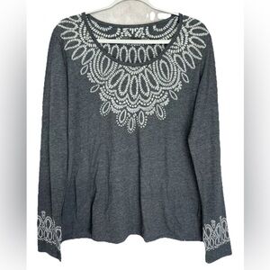 Prana Long Sleeve Top Shirt Women’s XL Gray Mandala Print Scoop Neck Lightweight